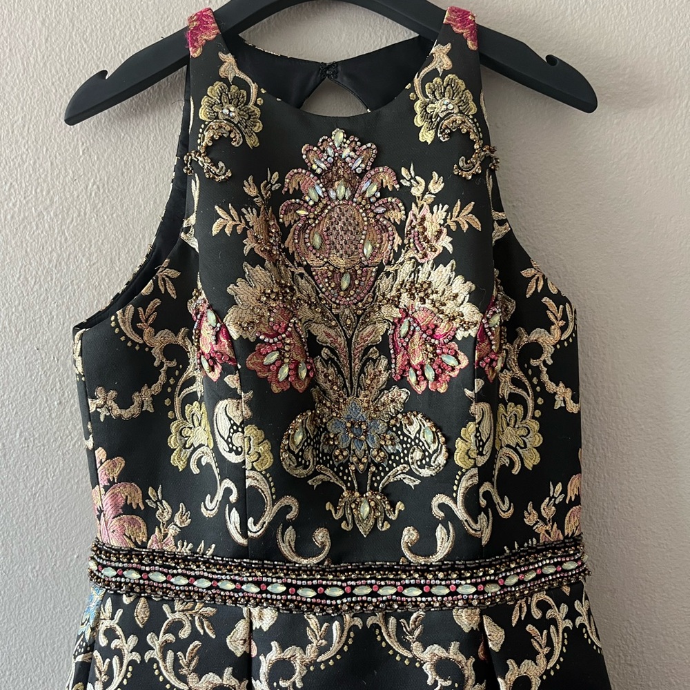 Jovani Ornate Beaded Black and Gold Halter Prom Dress - Picture 5 of 16